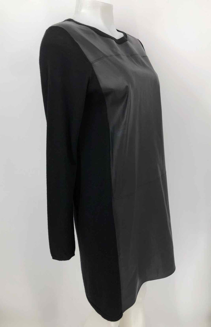 VINCE Black Leather & Wool Longsleeve Size MEDIUM (M) Dress