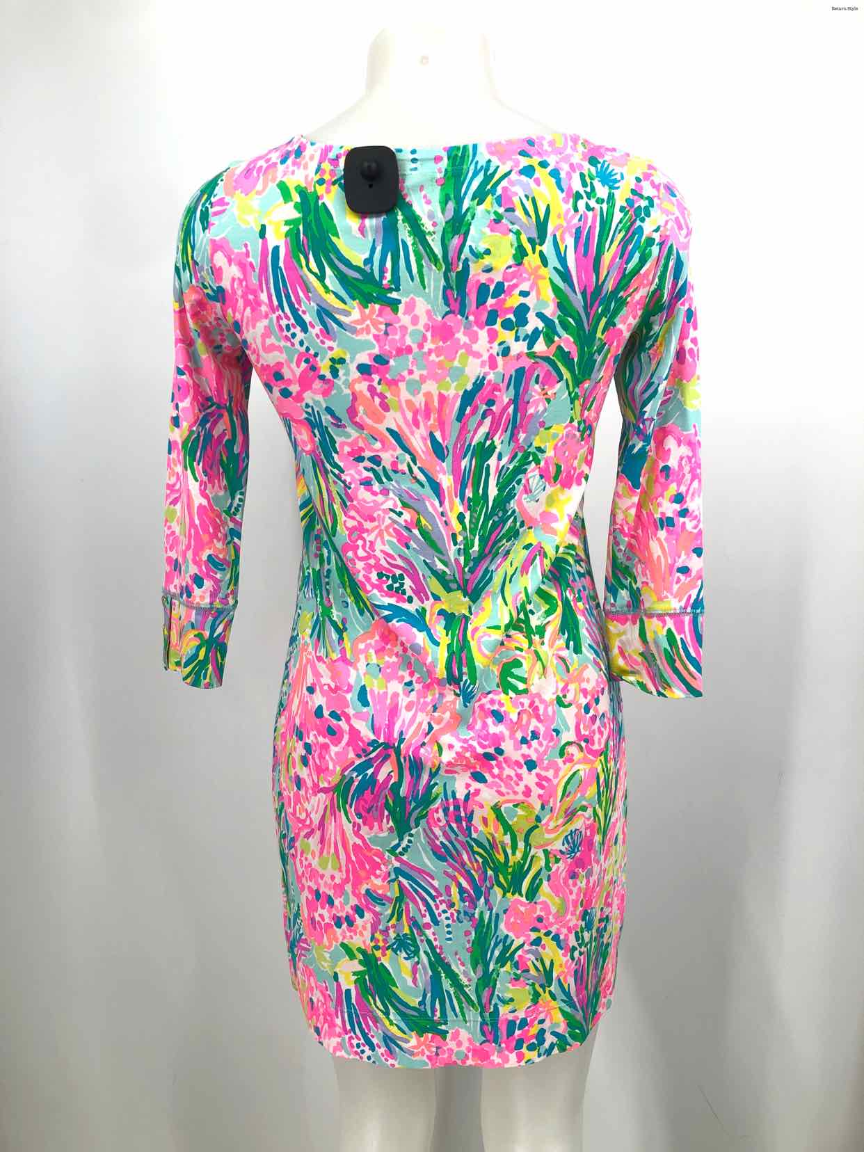 LILLY PULITZER Green Pink Multi Print Longsleeve Size X-SMALL Dress