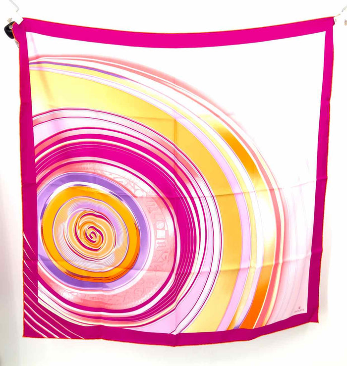 ROLEX Pink Silk Spiral Orange Scarf
