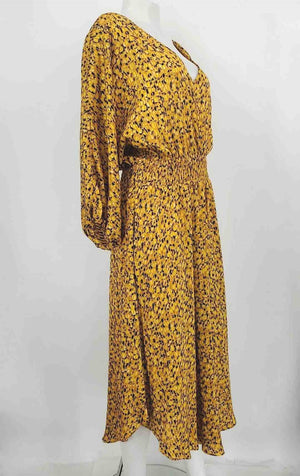 ANTHROPOLOGIE Gold Black Print Short Sleeves Size LARGE (L) Dress ANTHROPOLOGIE Gold Black Print Short Sleeves Size LARGE (L) Dress