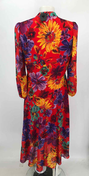 MILLY Red Purple Floral Print Longsleeve Size 10  (M) Dress