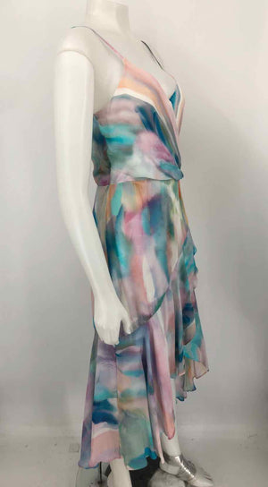 PARKER White Pastel Silk Blend Dyed Print Hi-Low Size 8  (M) Dress