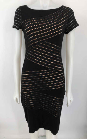 JOSEPH RIBKOFF Black Tan Perforated Short Sleeves Size 8  (M) Dress