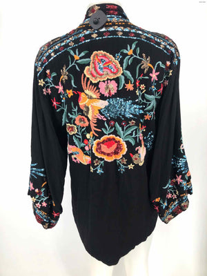 JOHNNY WAS Black & Gold Bright Multi Sequined Embroidered Floral Jacket