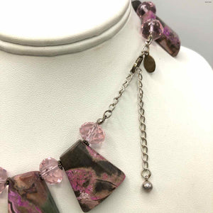 Pink Brown Stone Beads Crystal Pre Loved 14"-16" ss Necklace