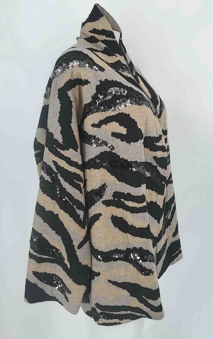 ZADIG & VOLTAIRE Tan Black Merino Wool Zebra Cardigan Jacket