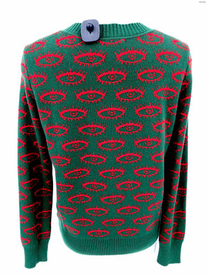 LIBERTINE Green Red Cashmere Made in Los Angeles Eye Print Cardigan Sweater