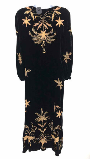 JOHNNY WAS Black Beige Velvet Embroidered Longsleeve Size X-SMALL Dress