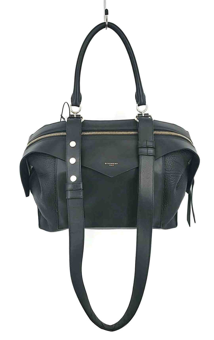 GIVENCHY Black Leather Pre Loved Satchel Purse