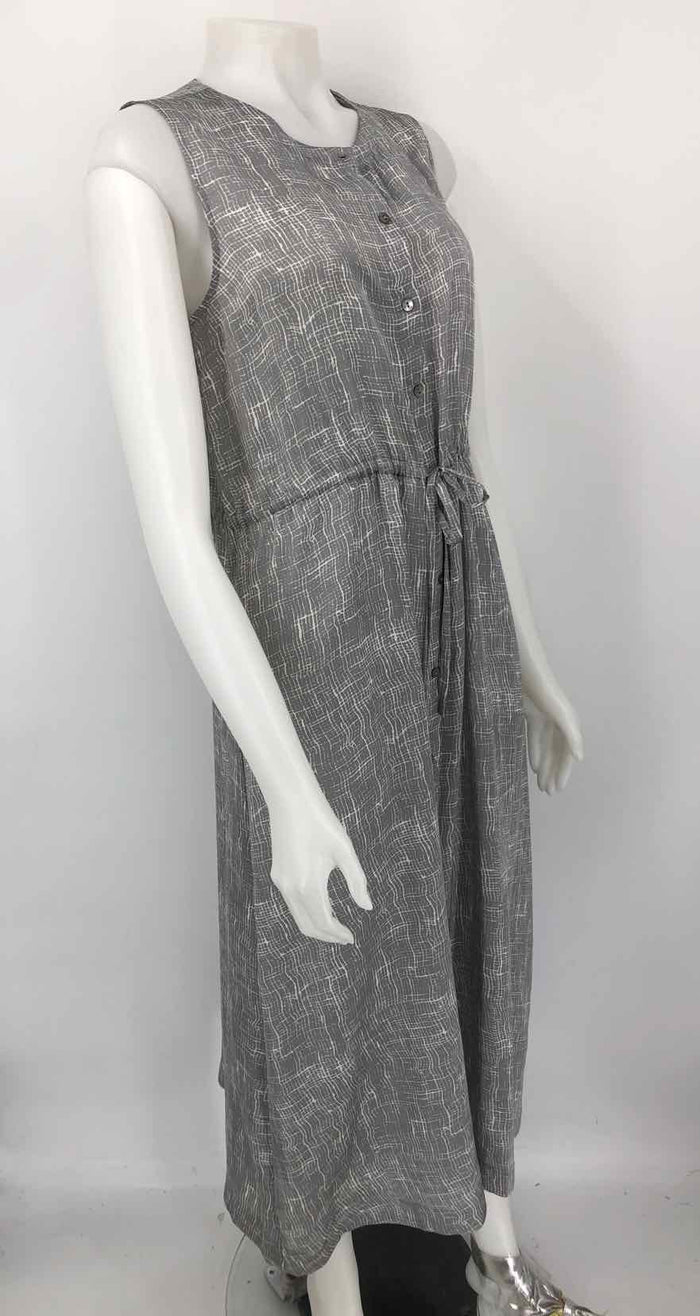 EILEEN FISHER Gray White Silk & Cotton Print Maxi Length Size X-SMALL Dress