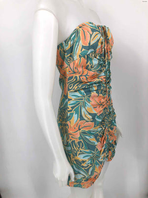 JENS PIRATE BOOTY Turquoise Peach Multi Floral Print Halter Dress