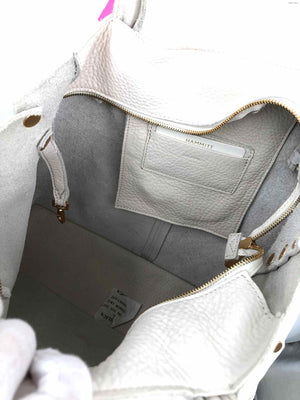 HAMMITT White Goldtone Pebbled Leather Pre Loved Tote Purse