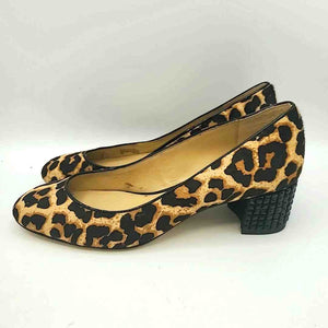 MICHAEL KORS Tan Black Fur Leather Leopard Print 2" Chunky Heel Shoes