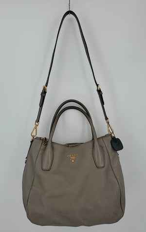 PRADA Taupe Gold Pebbled Leather Pre Loved AS IS Purse