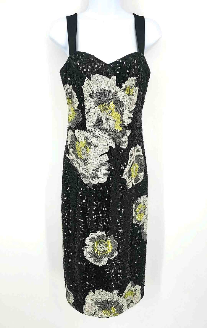 dress the population black DRESS THE POPULATION Black & White Green Multi Sequined Tank Dress –  ReturnStyle