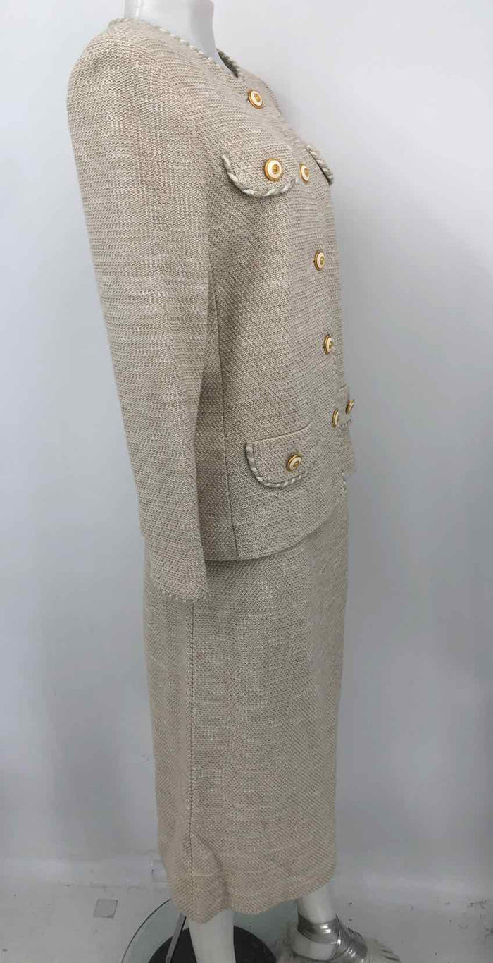 CASTLEBERRY Beige Gold Size 12  (L) Woven Buttons Skirt Suit