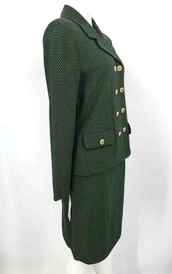 ST. JOHN Green 80% Wool Size 8/10 (M) Woven Double Breasted Skirt Suit