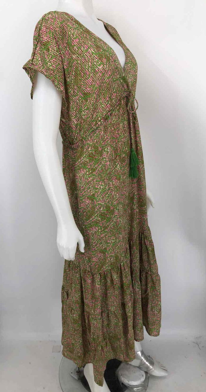 KARMA HIGHWAY Green Pink Multi Print Tiered Size One Size (M) Dress