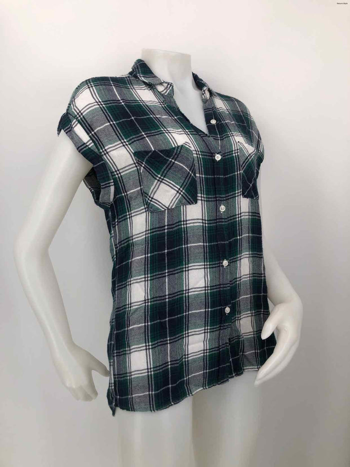 RAILS Green Navy & White Plaid Short Sleeves Size SMALL (S) Top