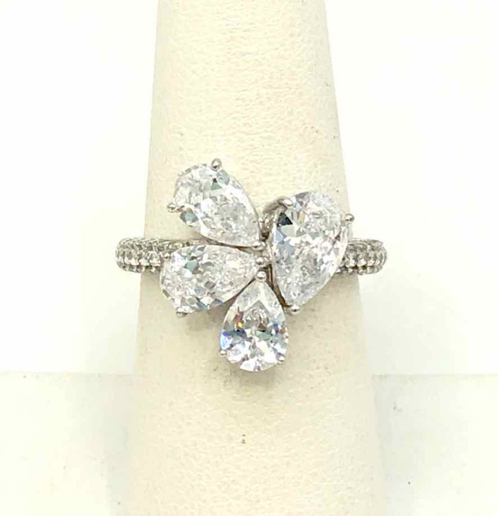 Sterling Silver Crystal Pave Faceted SZ 7 Ring SS