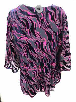 JADE by Johnny Was Navy & Black Fuchsia Velour Burnout Size X-LARGE Top