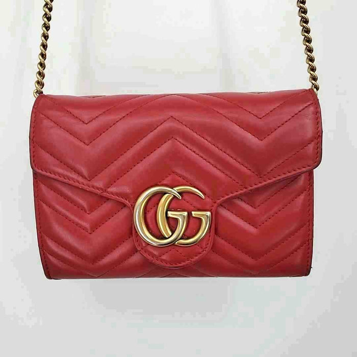 GUCCI Red Goldtone Pre Loved AS IS Quilted Chain Strap 8" 2" 5.5" Purse
