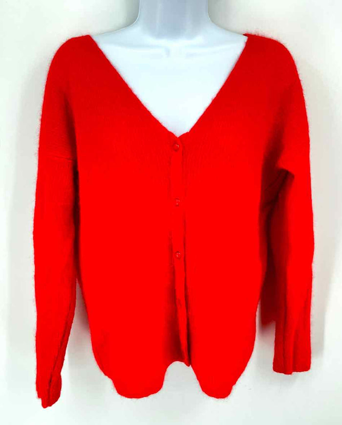 LA MAILLE SEZANE Red Mohair Blend Made in Italy V-Neck Cardigan Sweater
