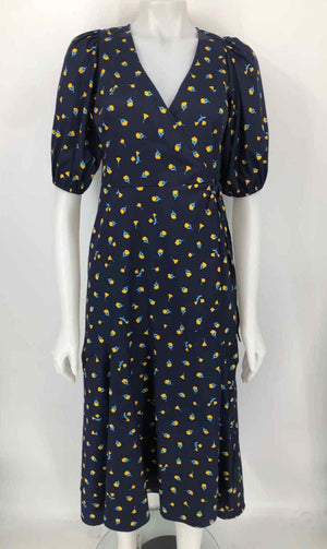 KATE SPADE Navy Yellow Cotton Blend Floral Short Sleeves Size 0  (XS) Dress