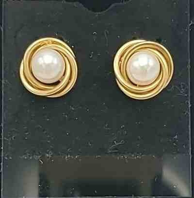 White 14K Gold Pearl Studs 14k-Earring