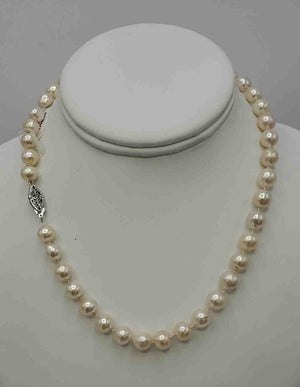 White Silver Pearl 14K White Gold 16" 8mm Pearl Necklace