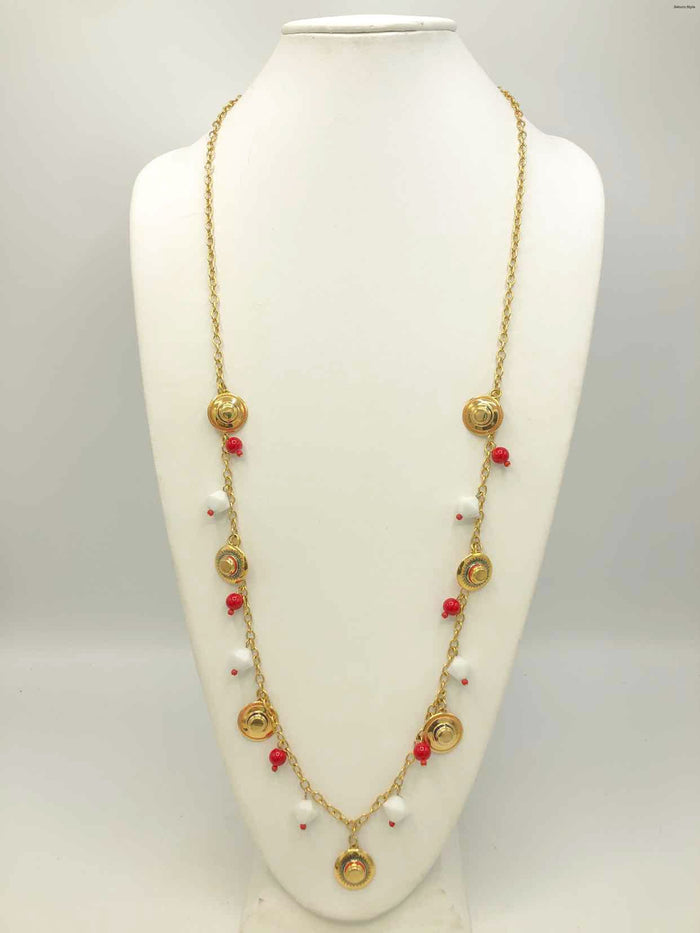 TORY BURCH Goldtone Red Multi Pre Loved Beaded Necklace