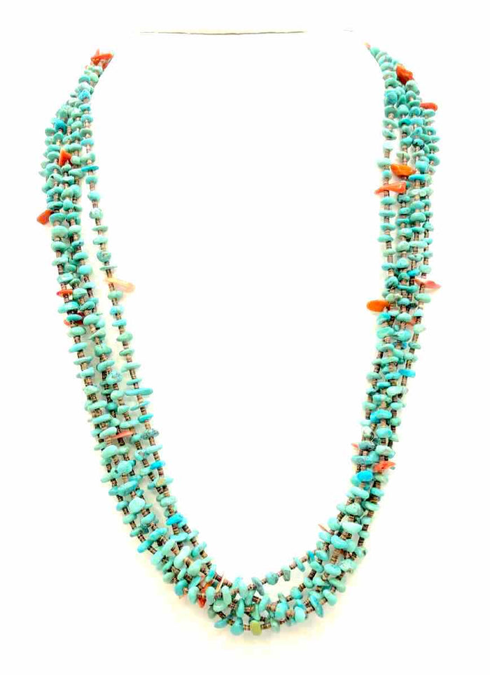 Turquoise Sterling Silver Native American 5 Strands ss Necklace