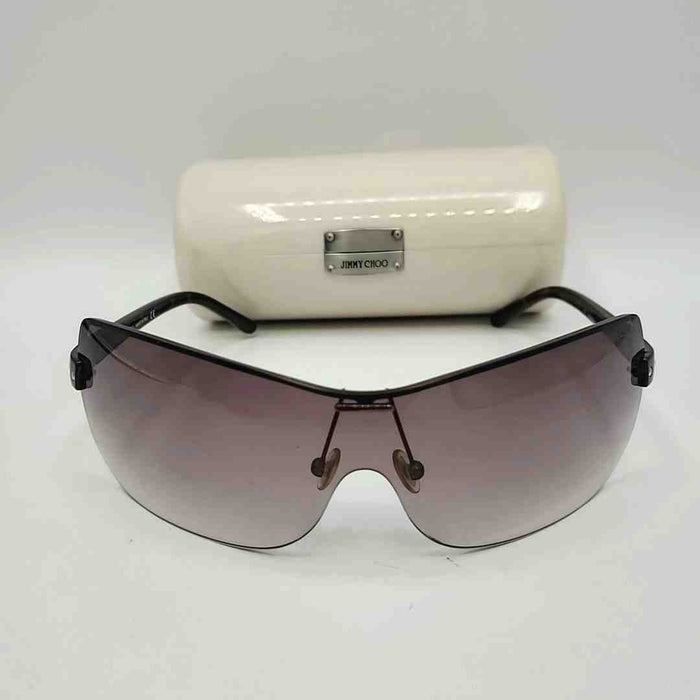 JIMMY CHOO Chocolate Goldtone Studded Pre Loved Shield Sunglasses w/case