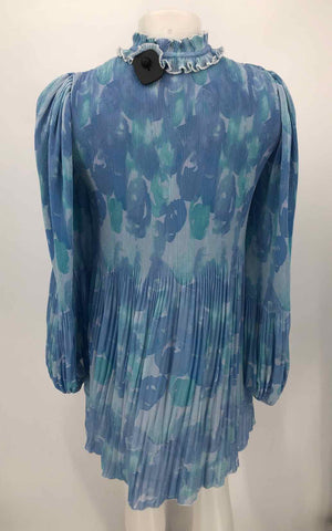 GANNI Lt Blue Multi-Color Crinkle Print Mini Size SMALL (S) Dress