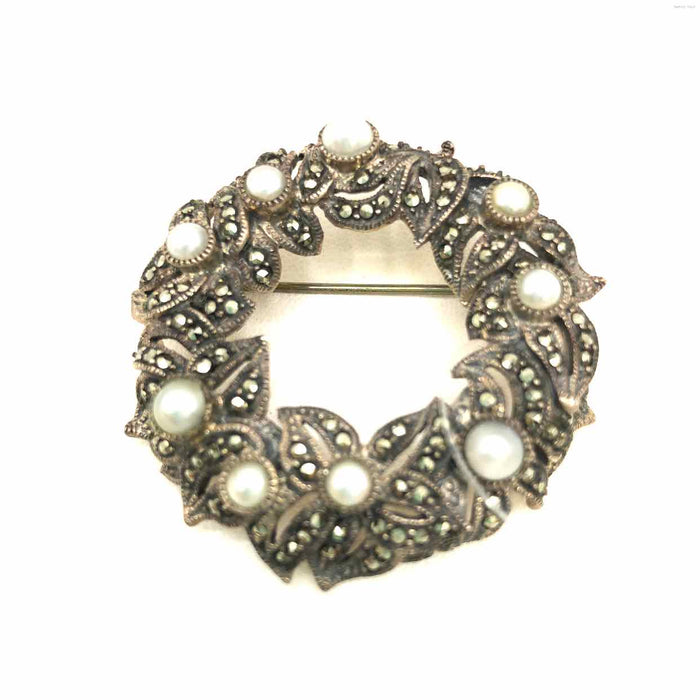 JUDITH JACK Sterling Silver Markasite Round ss Brooch