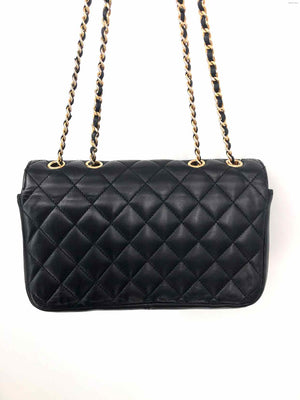 CHANEL Black Gold Leather Pre Loved AS IS Chain Strap Quilted Convertible Purse