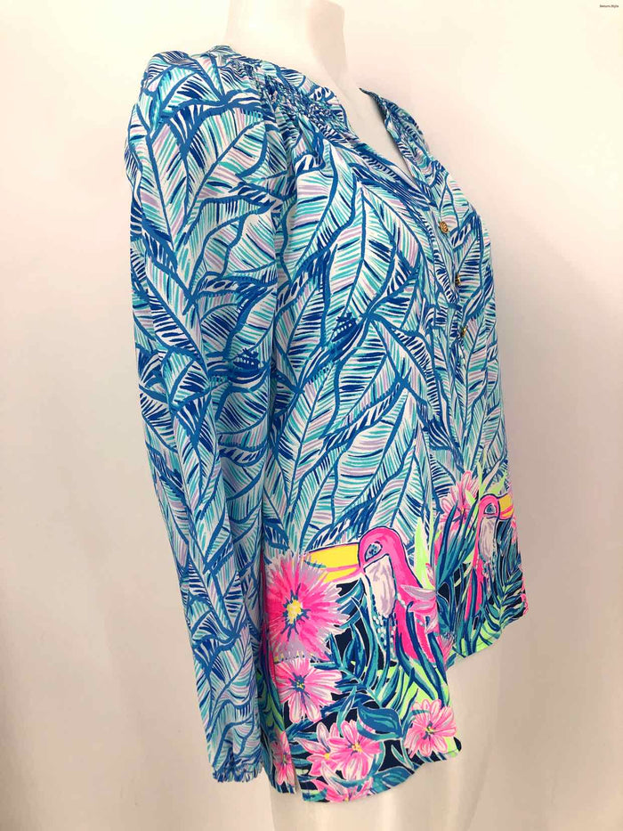 LILLY PULITZER Blue Pink Multi Print Longsleeve Size SMALL (S) Top