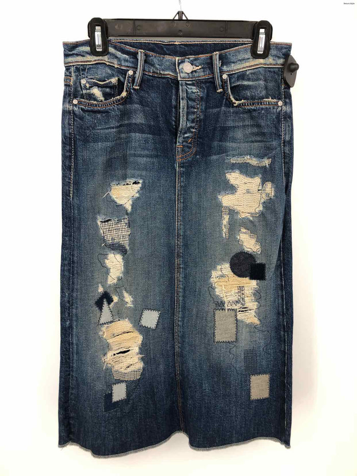 MOTHER Blue Beige Denim Distressed Button Fly Size SMALL (S) Skirt
