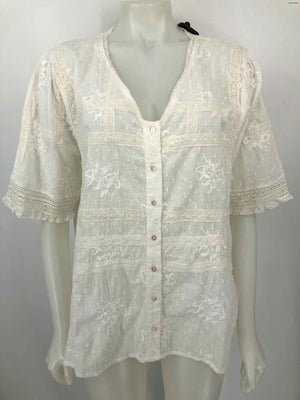 FOREVER THAT GIRL - ANTHROPOLOGIE White Cotton Embroidered Short Sleeves Top