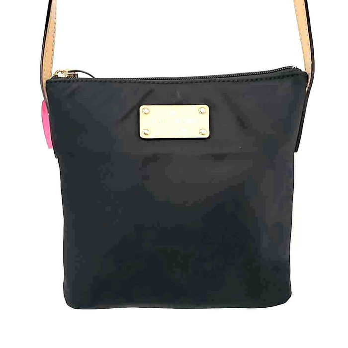 KATE SPADE Black Beige Nylon Leather Trim Pre Loved Crossbody Purse