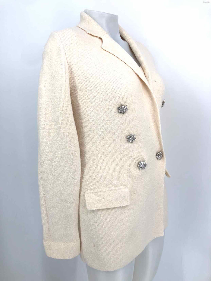 EXPRESS Ivory Silver Cotton Blend Rhinestone Buttons Blazer & Sweater Jacket Set