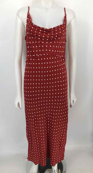 ANTHROPOLOGIE Brick Red White Polka Dot Cowl Neck Size X-LARGE Dress