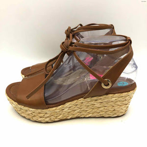 MICHAEL KORS Tan Beige Leather Wedge Espadrille Shoe Size 7-1/2 Shoes