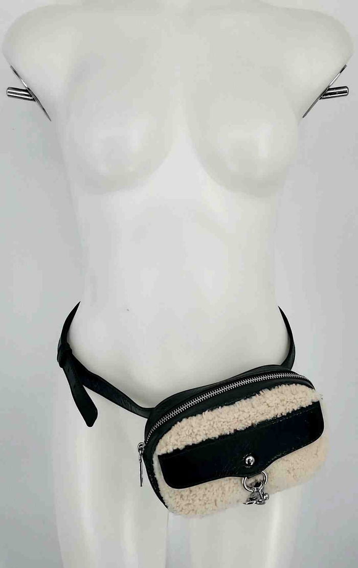 REBECCA MINKOFF Black White Leather Faux Shearling Pre Loved Fanny Pack Purse
