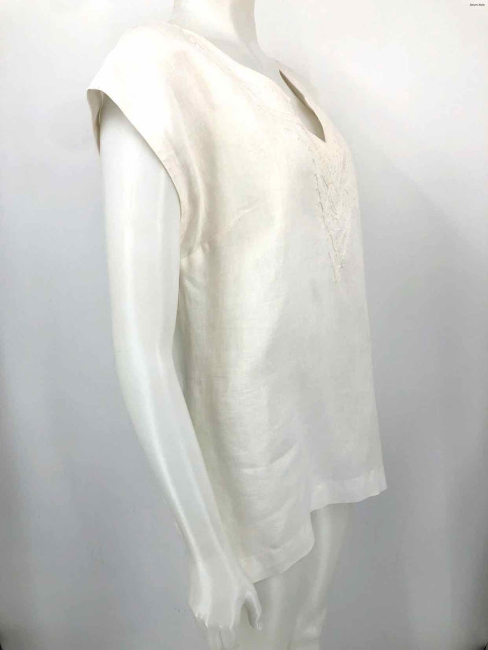TOMMY BAHAMA White Linen Embroidered Short Sleeves Size MEDIUM (M) Top