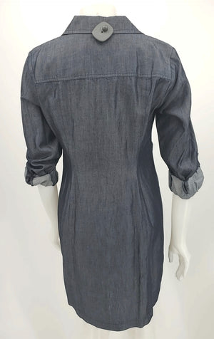 MICHAEL KORS Dk Blue Chambray Ruched Longsleeve Size MEDIUM (M) Dress