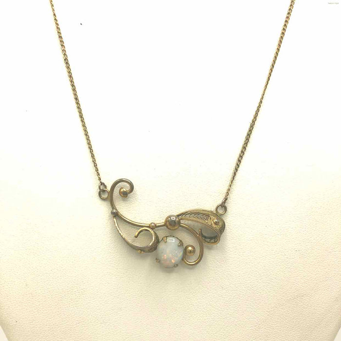 White Iridescent 12K Gold Filled Filagree GF-Necklace