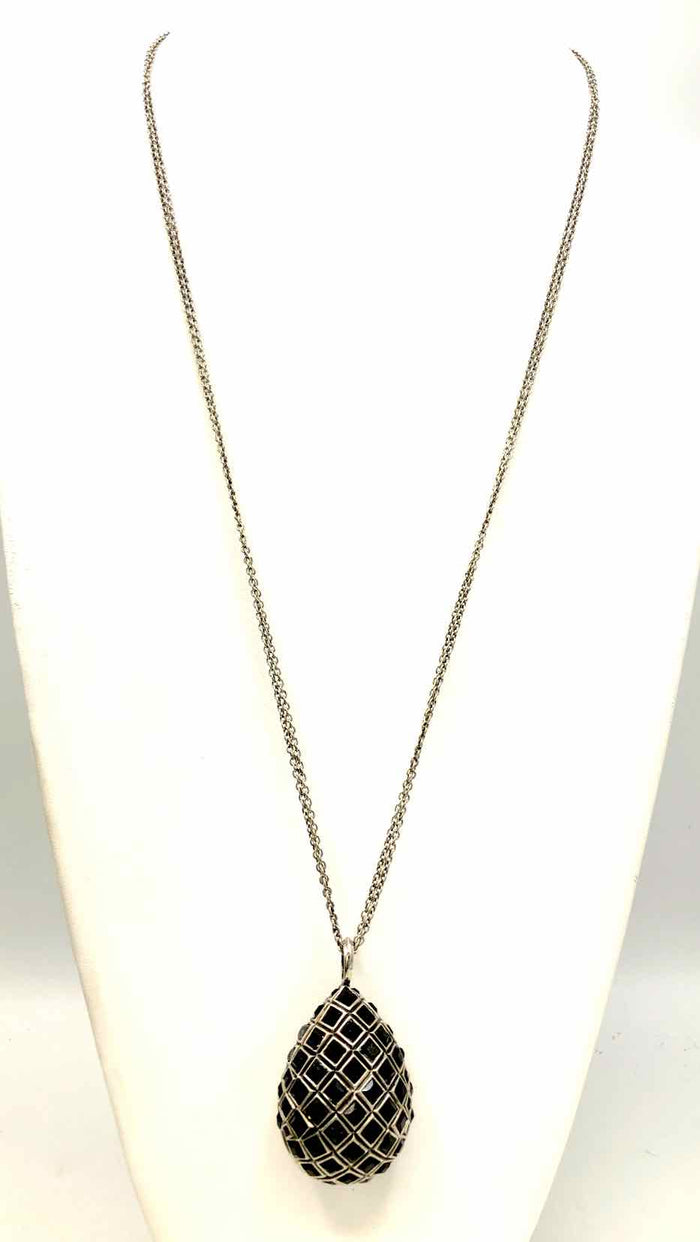 ST. JOHN Silvertone Black Crystal from Swarovski Egg Necklace