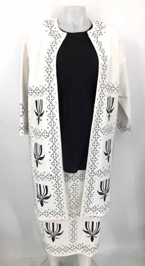 MALENE BIRGER White & Black Clear Silk Embroidered Skirt & Jacket 3PC Set