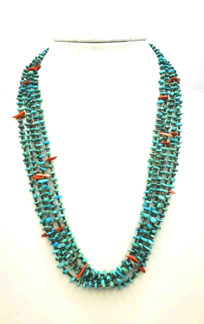 Turquoise Sterling Silver Native American 5 Strands ss Necklace